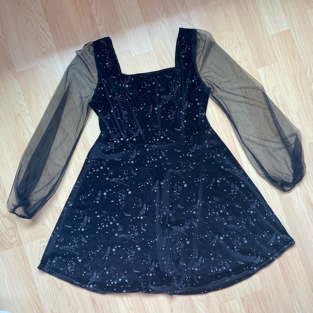 Shein Black Star Mesh Sleeve Dress